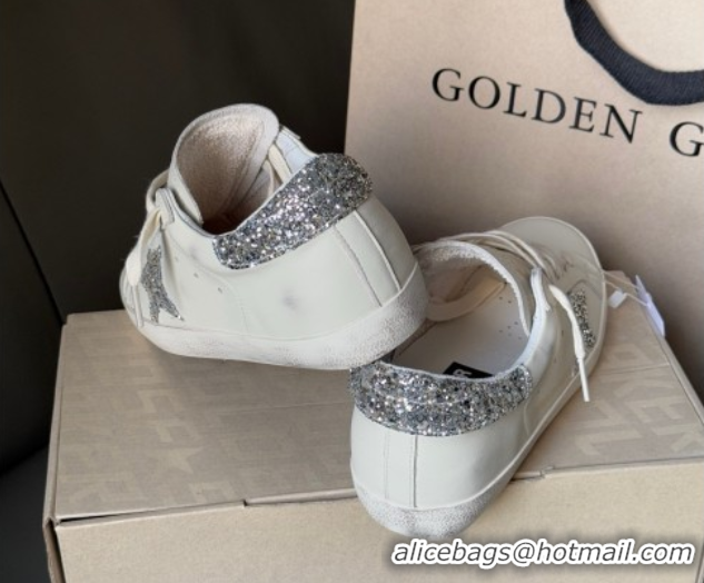 Durable Golden Goose Women’s Super-Star with silver glitter star and heel tab in white leather 0902099