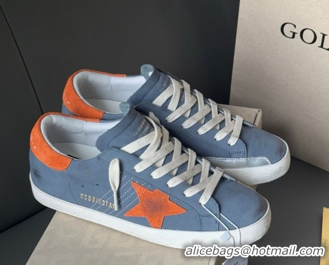 Low Cost Golden Goose Women's Super Star in blue nubuck with orange suede star and heel tab 0902100