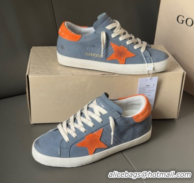 Low Cost Golden Goose Women's Super Star in blue nubuck with orange suede star and heel tab 0902100