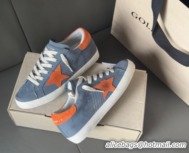 Low Cost Golden Goose Women's Super Star in blue nubuck with orange suede star and heel tab 0902100