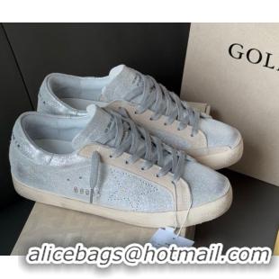 Top Grade Golden Goose Women's Super-Star in silver-tone leather with grey suede insert 0902102