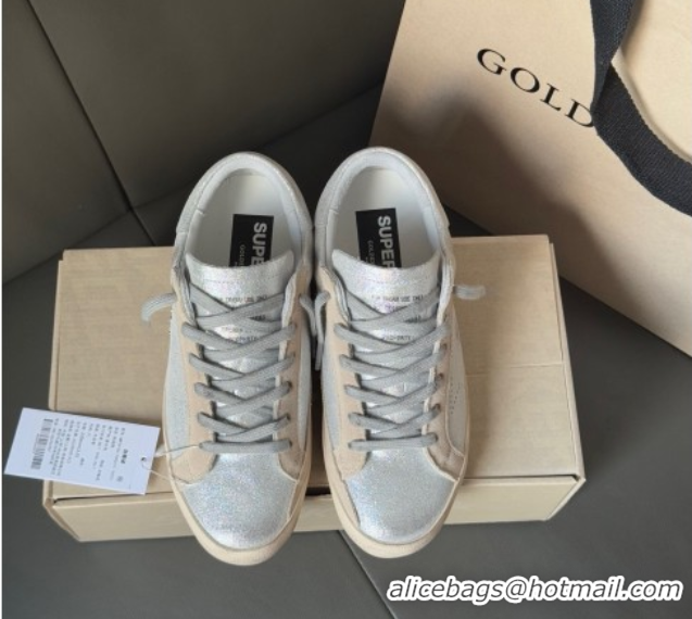 Top Grade Golden Goose Women's Super-Star in silver-tone leather with grey suede insert 0902102