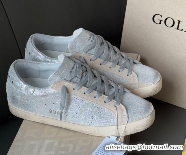 Top Grade Golden Goose Women's Super-Star in silver-tone leather with grey suede insert 0902102