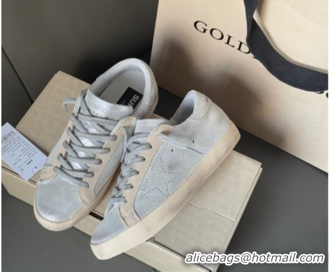 Top Grade Golden Goose Women's Super-Star in silver-tone leather with grey suede insert 0902102