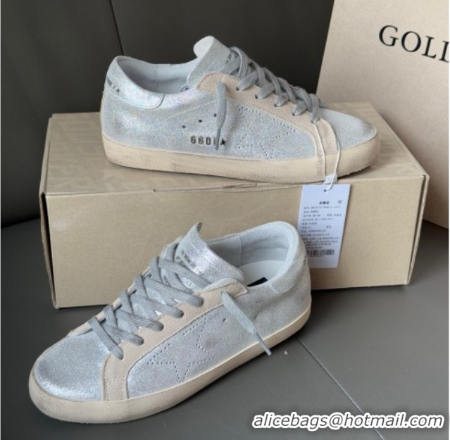 Top Grade Golden Goose Women's Super-Star in silver-tone leather with grey suede insert 0902102