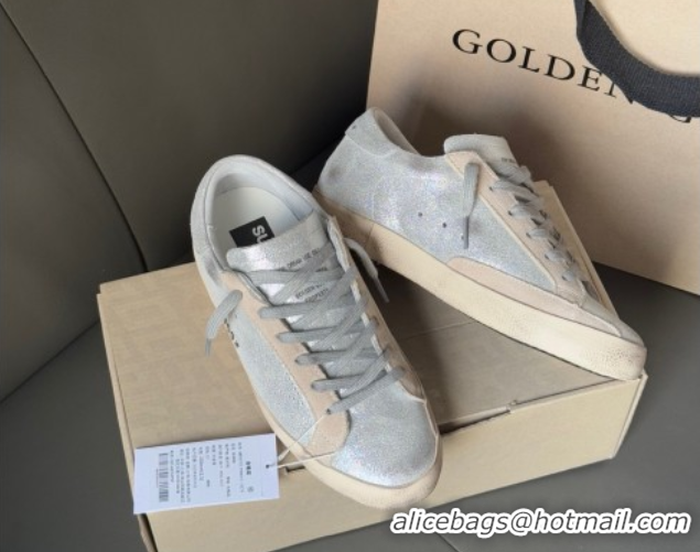 Top Grade Golden Goose Women's Super-Star in silver-tone leather with grey suede insert 0902102