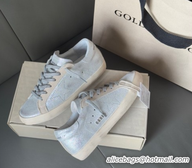 Top Grade Golden Goose Women's Super-Star in silver-tone leather with grey suede insert 0902102