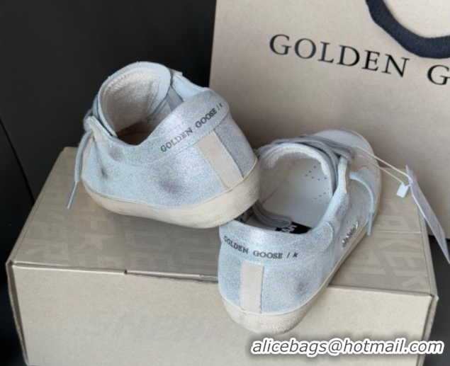 Top Grade Golden Goose Women's Super-Star in silver-tone leather with grey suede insert 0902102