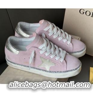 Popular Style Golden Goose Women's Super-Star in pink suede with silver star and heel tab 0902103