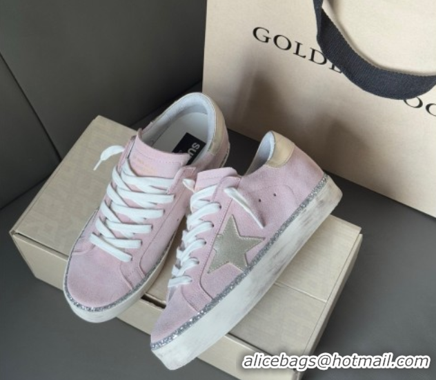 Popular Style Golden Goose Women's Super-Star in pink suede with silver star and heel tab 0902103