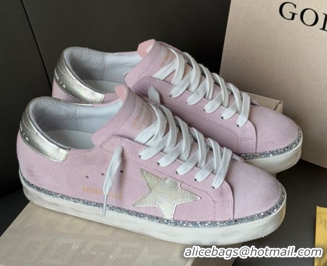 Popular Style Golden Goose Women's Super-Star in pink suede with silver star and heel tab 0902103