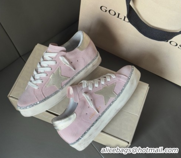 Popular Style Golden Goose Women's Super-Star in pink suede with silver star and heel tab 0902103