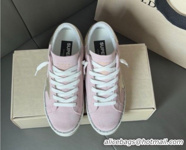 Popular Style Golden Goose Women's Super-Star in pink suede with silver star and heel tab 0902103