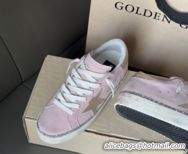 Popular Style Golden Goose Women's Super-Star in pink suede with silver star and heel tab 0902103