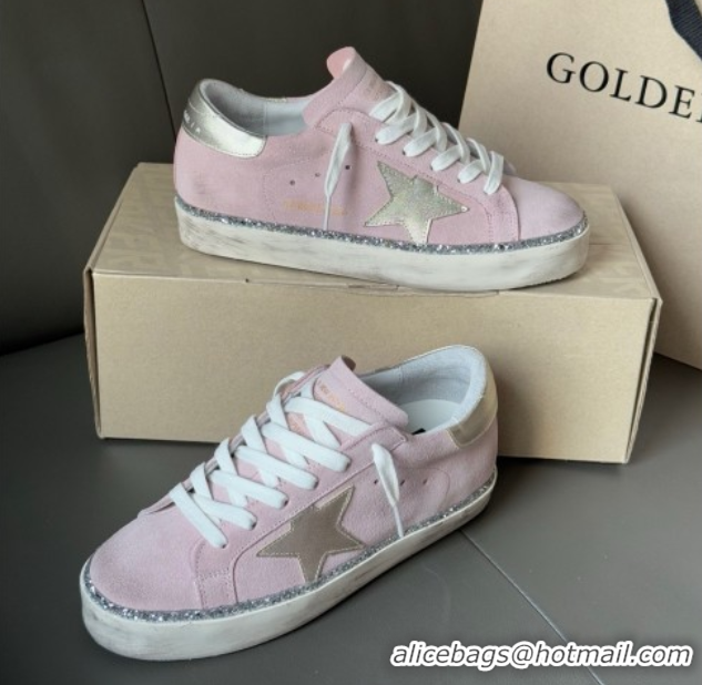 Popular Style Golden Goose Women's Super-Star in pink suede with silver star and heel tab 0902103