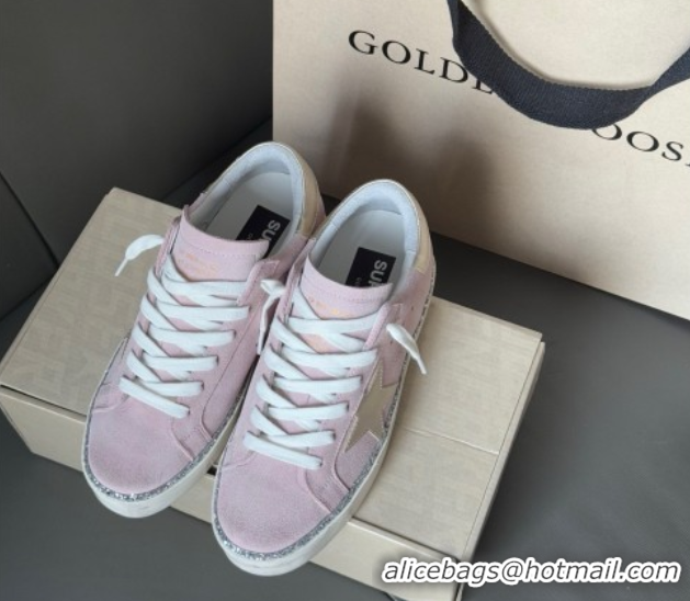 Popular Style Golden Goose Women's Super-Star in pink suede with silver star and heel tab 0902103