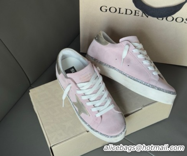 Popular Style Golden Goose Women's Super-Star in pink suede with silver star and heel tab 0902103