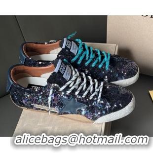 Durable Golden Goose Women's True-Star in sequins with star and leather heel tab Blue/Multicolor 0902104