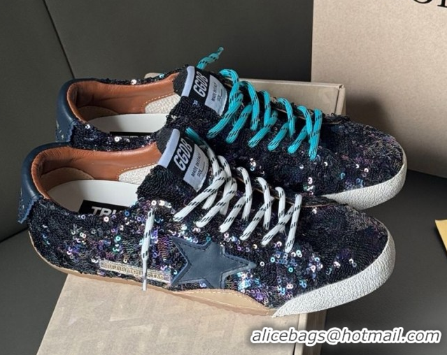 Durable Golden Goose Women's True-Star in sequins with star and leather heel tab Blue/Multicolor 0902104