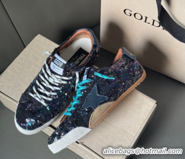 Durable Golden Goose Women's True-Star in sequins with star and leather heel tab Blue/Multicolor 0902104