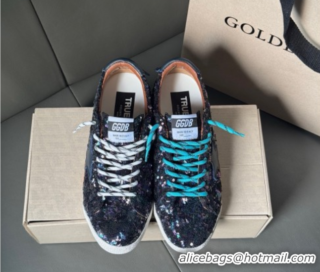 Durable Golden Goose Women's True-Star in sequins with star and leather heel tab Blue/Multicolor 0902104