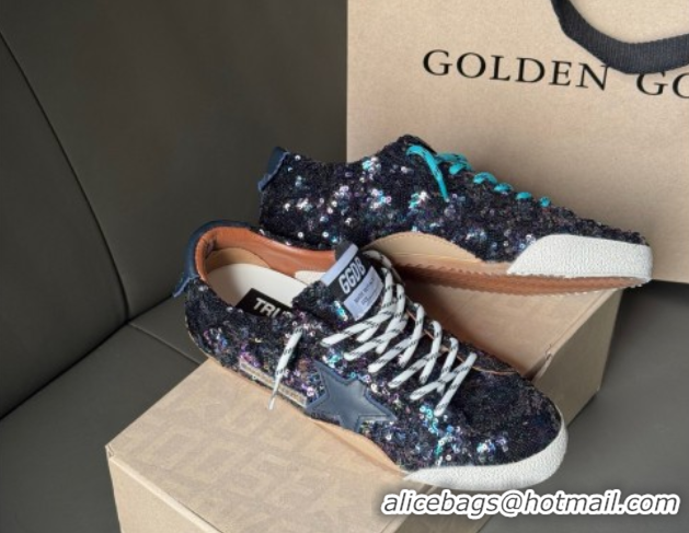 Durable Golden Goose Women's True-Star in sequins with star and leather heel tab Blue/Multicolor 0902104