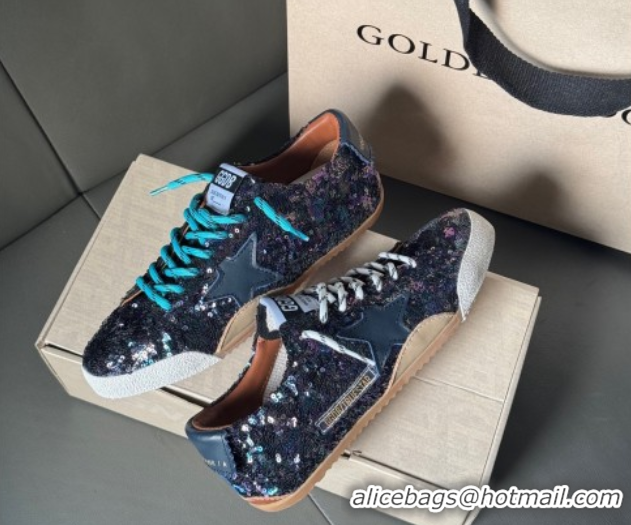 Durable Golden Goose Women's True-Star in sequins with star and leather heel tab Blue/Multicolor 0902104