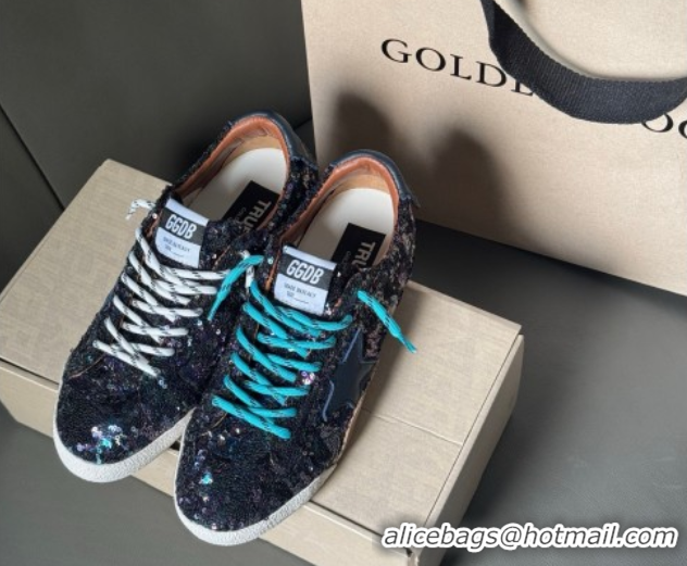 Durable Golden Goose Women's True-Star in sequins with star and leather heel tab Blue/Multicolor 0902104
