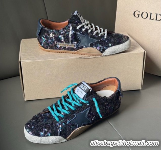 Durable Golden Goose Women's True-Star in sequins with star and leather heel tab Blue/Multicolor 0902104