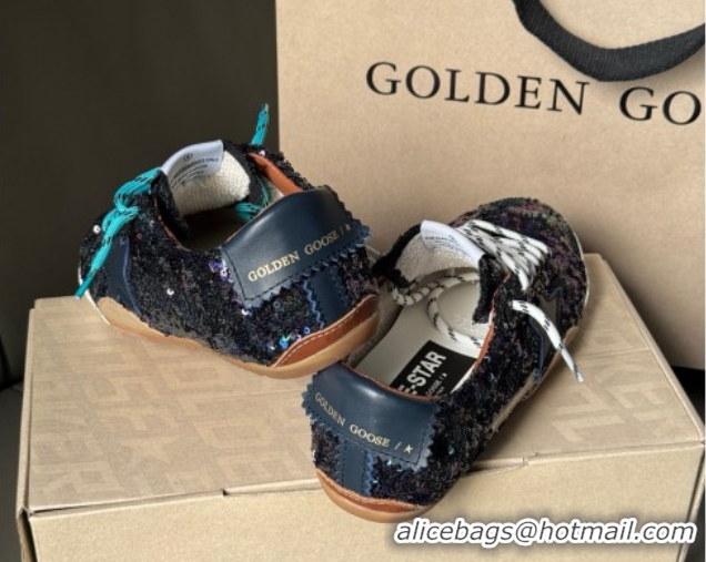 Durable Golden Goose Women's True-Star in sequins with star and leather heel tab Blue/Multicolor 0902104