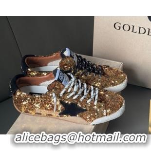 Good Quality Golden Goose Women's True-Star in gold sequins with black suede star and heel tab 0902106
