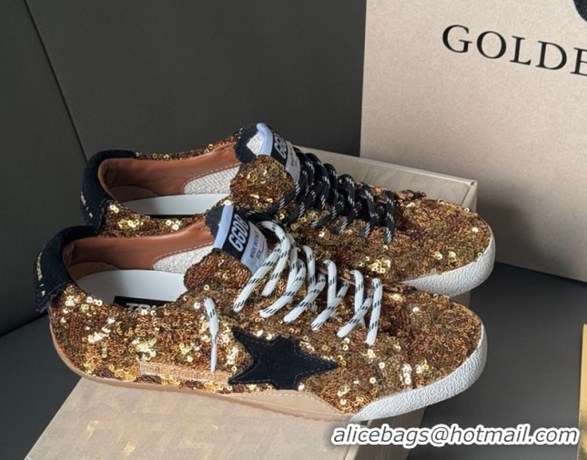 Good Quality Golden Goose Women's True-Star in gold sequins with black suede star and heel tab 0902106