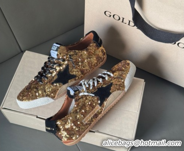 Good Quality Golden Goose Women's True-Star in gold sequins with black suede star and heel tab 0902106