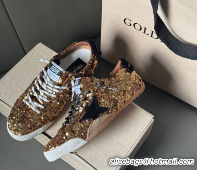 Good Quality Golden Goose Women's True-Star in gold sequins with black suede star and heel tab 0902106