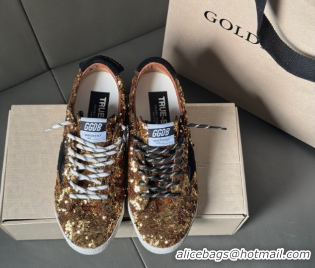 Good Quality Golden Goose Women's True-Star in gold sequins with black suede star and heel tab 0902106