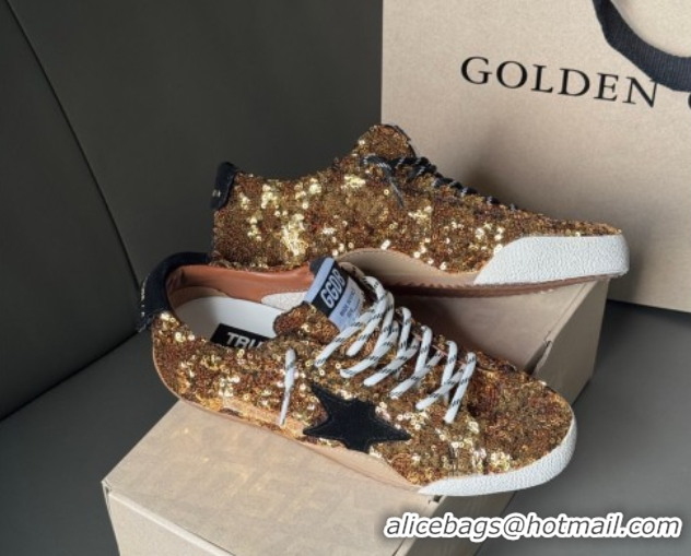 Good Quality Golden Goose Women's True-Star in gold sequins with black suede star and heel tab 0902106