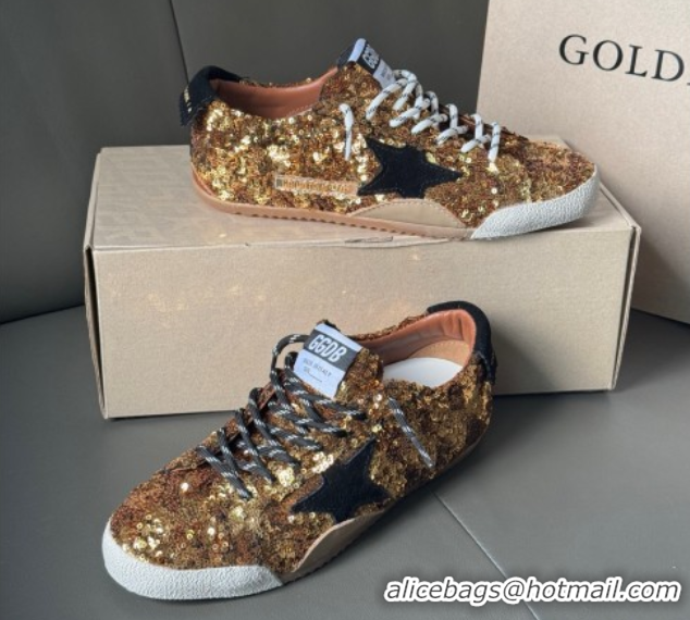 Good Quality Golden Goose Women's True-Star in gold sequins with black suede star and heel tab 0902106