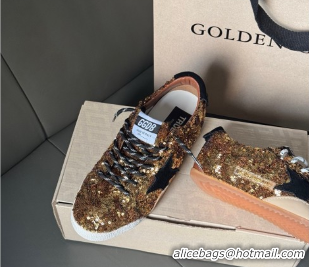Good Quality Golden Goose Women's True-Star in gold sequins with black suede star and heel tab 0902106