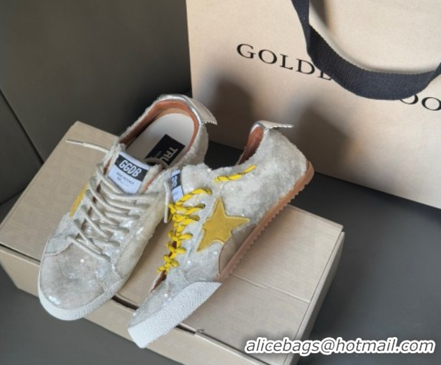 Unique Style Golden Goose Women's True-Star in white sequins with yellow star and silver leather heel tab 0902107