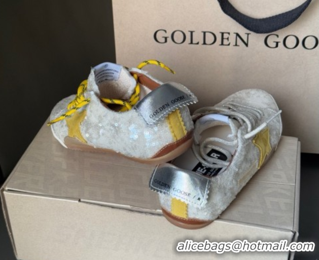 Unique Style Golden Goose Women's True-Star in white sequins with yellow star and silver leather heel tab 0902107