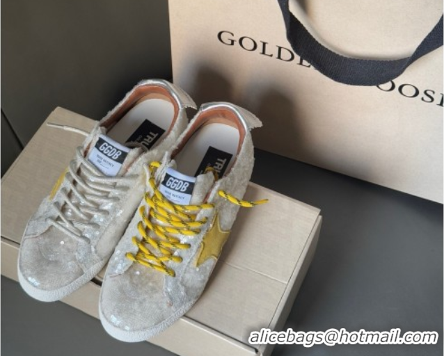 Unique Style Golden Goose Women's True-Star in white sequins with yellow star and silver leather heel tab 0902107