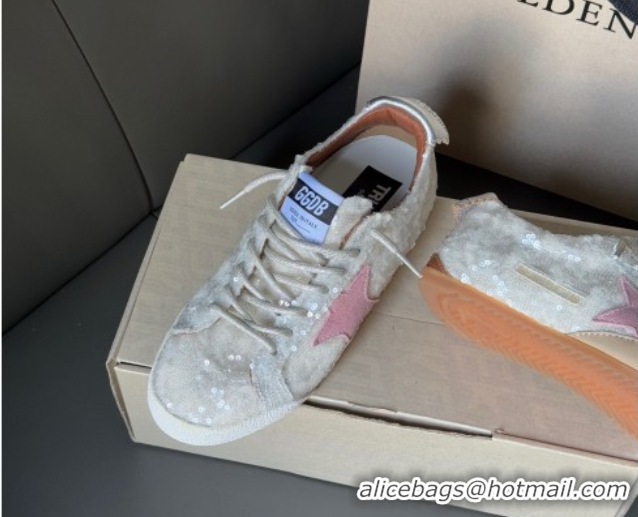 Luxurious Golden Goose Women's True-Star in white sequins with pink star and silver leather heel tab 0902108