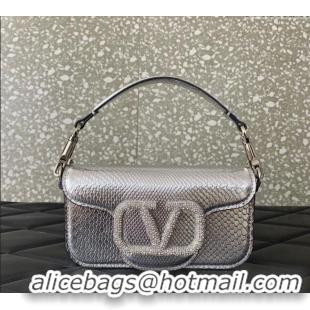 Reasonable Price Valentino Loco Small Shoulder Bag in Snakeskin Embossed Leather with Strass VLTN5030 Silver 2024