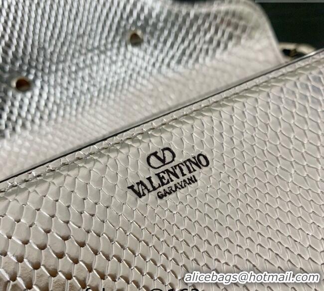Reasonable Price Valentino Loco Small Shoulder Bag in Snakeskin Embossed Leather with Strass VLTN5030 Silver 2024
