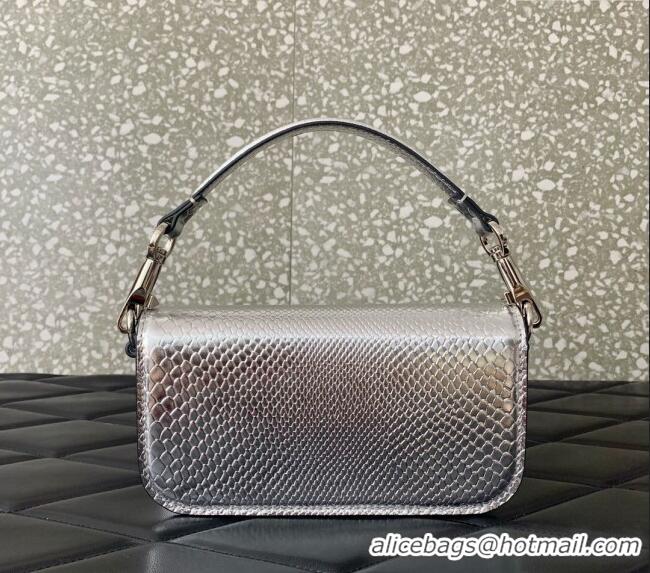 Reasonable Price Valentino Loco Small Shoulder Bag in Snakeskin Embossed Leather with Strass VLTN5030 Silver 2024