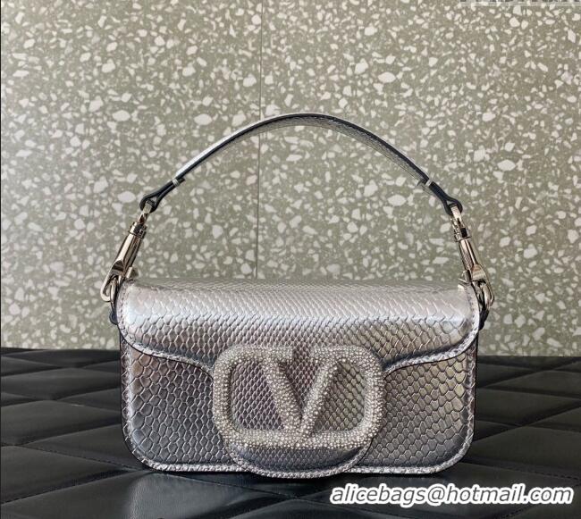 Reasonable Price Valentino Loco Small Shoulder Bag in Snakeskin Embossed Leather with Strass VLTN5030 Silver 2024