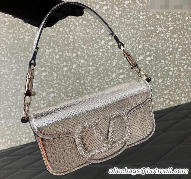 Reasonable Price Valentino Loco Small Shoulder Bag in Snakeskin Embossed Leather with Strass VLTN5030 Silver 2024