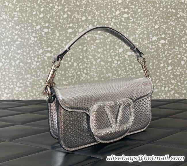 Reasonable Price Valentino Loco Small Shoulder Bag in Snakeskin Embossed Leather with Strass VLTN5030 Silver 2024