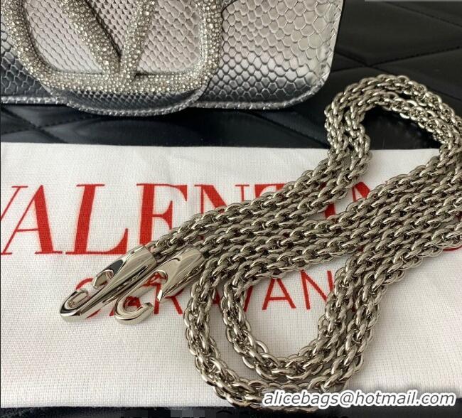 Reasonable Price Valentino Loco Small Shoulder Bag in Snakeskin Embossed Leather with Strass VLTN5030 Silver 2024