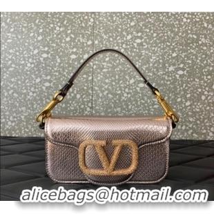 Top Quality Valentino Loco Small Shoulder Bag in Snakeskin Embossed Leather with Strass VLTN5030 Pink 2024